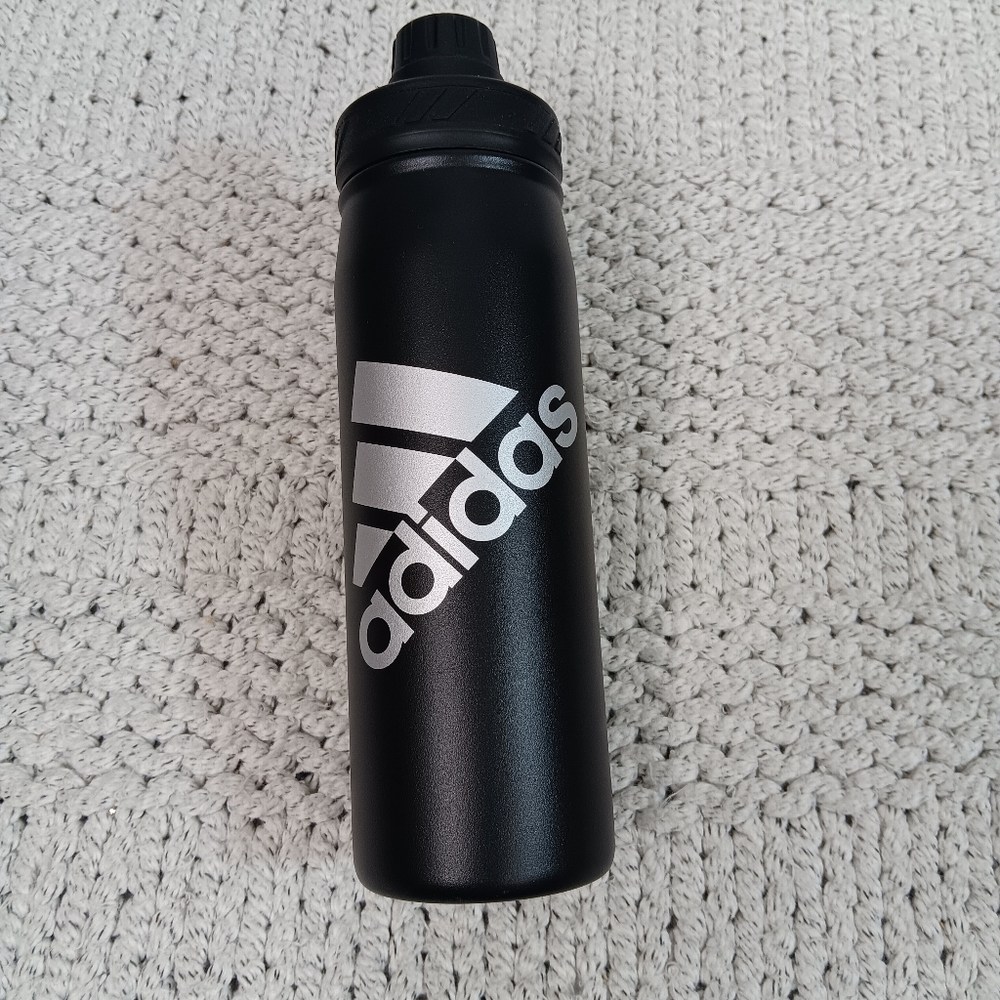 Adidas Steel Bottle 600ml, 20oz Screw Top Black Metal Hot and Cold Insulated